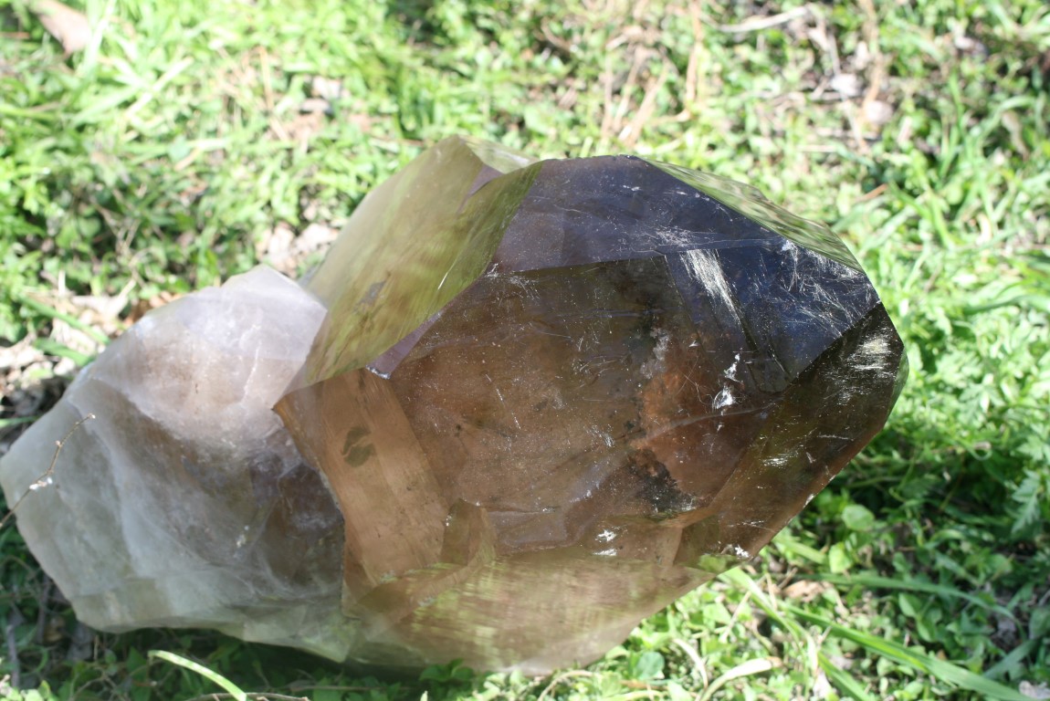 Smokey Quartz Point with Golden Rutilated Inclusions from Brazil Huge Very Uplifting 5266